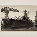 BATTLE WAGON - U.S.S. ALABAMA OUTFITTING AT NORFOLK NAVY YARD, CRANE SHIP KEARSARGE ALONGSIDE - 1942