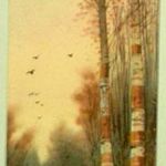PAIR OF WATERCOLORS - BIRCH TREES AND STREAM - BRICH TREES AND ROAD