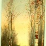 PAIR OF WATERCOLORS - BIRCH TREES AND STREAM - BRICH TREES AND ROAD