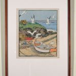 UNTITLED - MAINE BEACH SCENE WITH LOBSTER TRAPS, GULLS AND BOAT