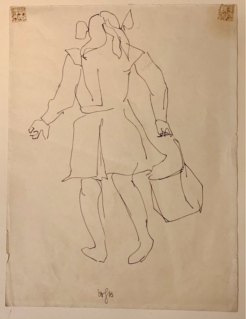 UNTITILED DRAWING OF A WOMAN CARRYING A BAG