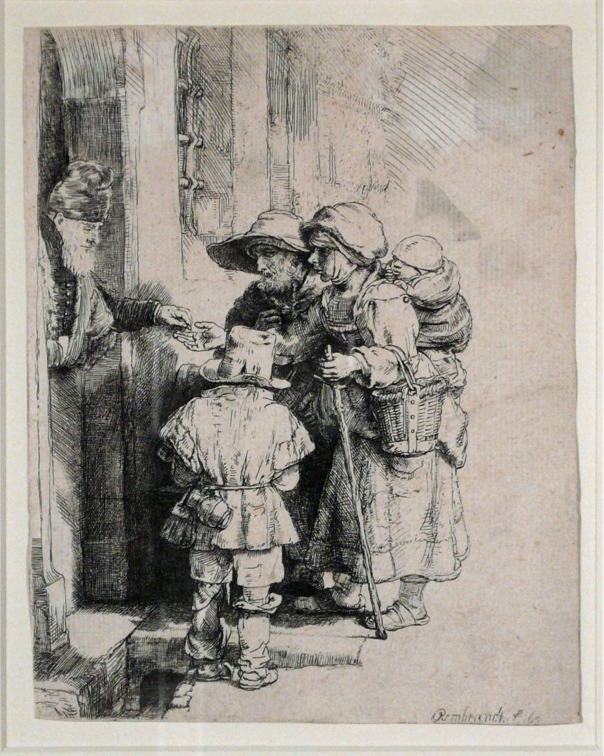 BEGGARS RECEIVING ALMS AT THE DOOR OF A HOUSE